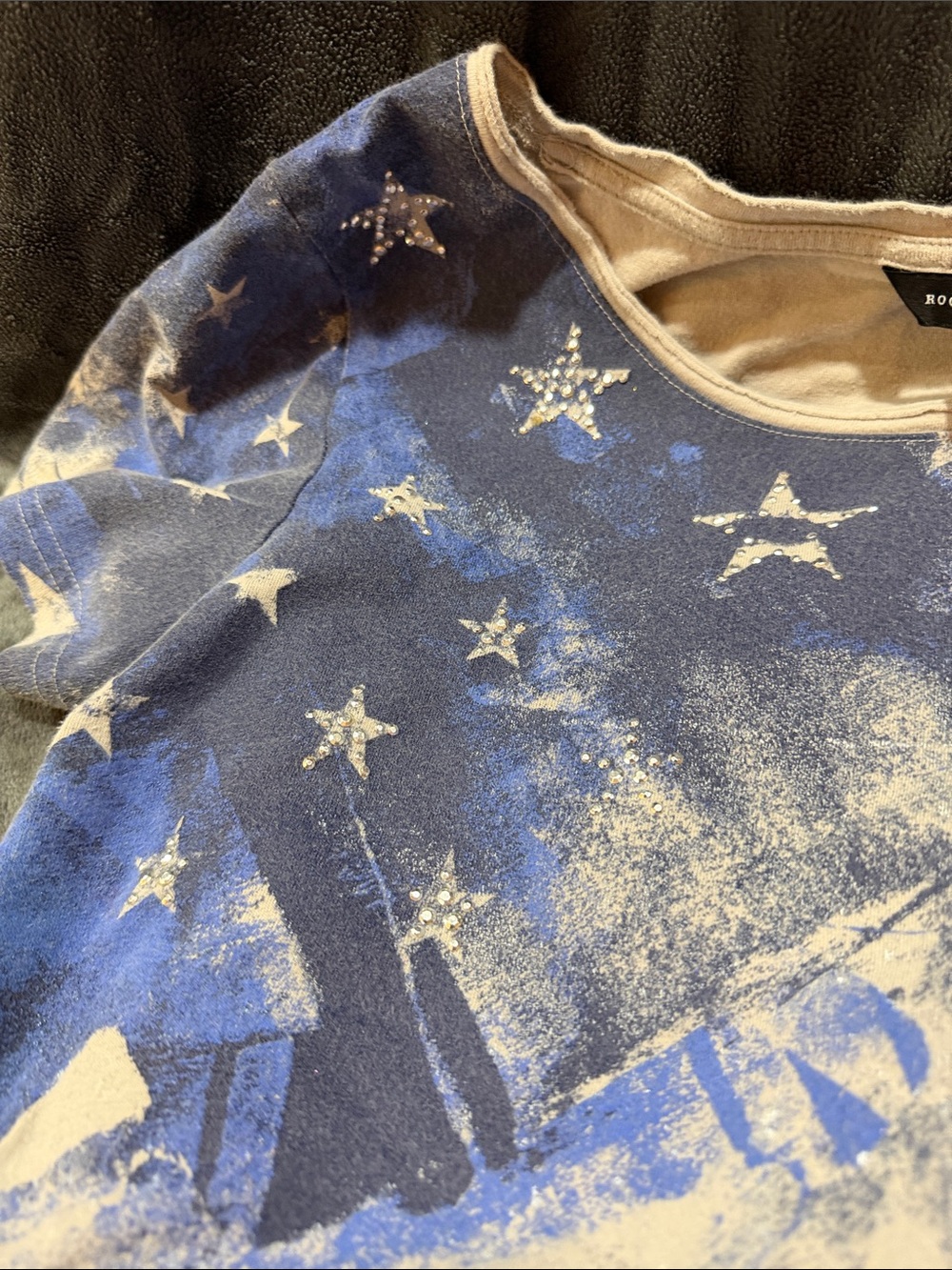 Rock & Republic Short Sleeve Flag Fringe Tee - Blue, Red & White - Picture 3 of 4